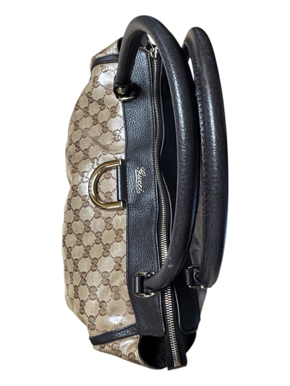 GUCCI Authentic GG Abbey Coated Canvas Tote Bag Leather Trim Handbag Brown COA - Picture 7 of 17